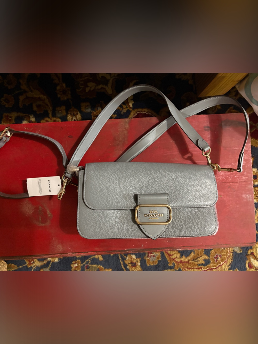 Coach Pebbled Leather Crossbody in Light Gray with Gold-Tone Hardware